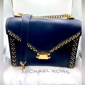 Navy Blue Studded Michael Kors Shoulder Bag with Chain Strap